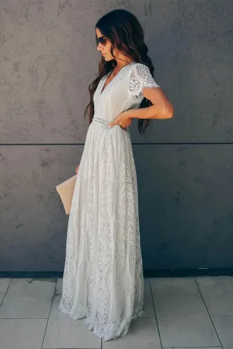 Gray Fill Your Heart Lace Maxi Dress