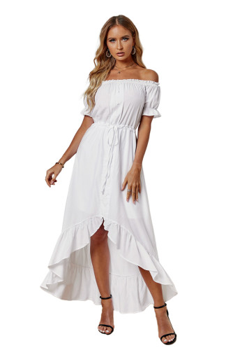 White Glaze High Low Off The Shoulder Maxi Dress