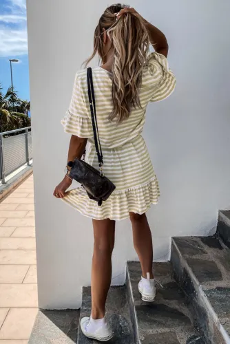 Stripes Ruffle Short Dress