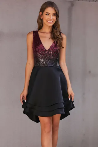 Red Ombre Sequin Multi Layer Skater Dress
