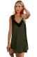 Green V Neck Lace Shoulder Sleeveless Mini Dress