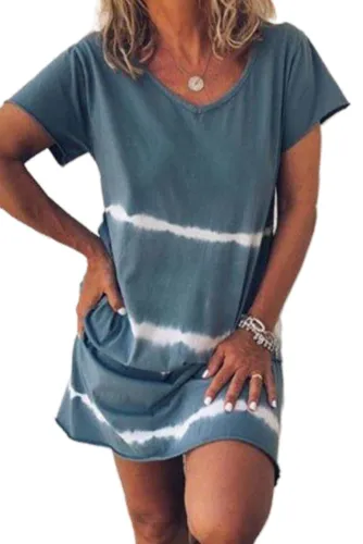 Blue Tie Dye Casual Mini Dress
