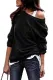 Black Plain One Shoulder Pullover Sweatshirt