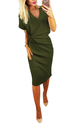 Green V Neck Cutout Inverted Pleat Bodycon Dress