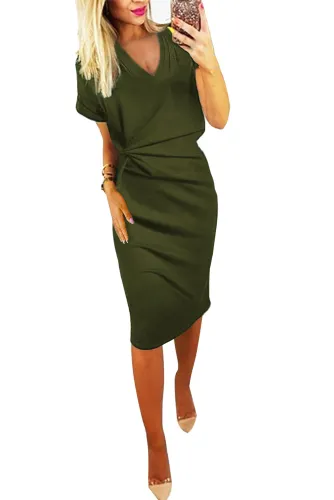Green V Neck Cutout Inverted Pleat Bodycon Dress