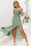 Green Polka Dot Off Shoulder Split Maxi Dress