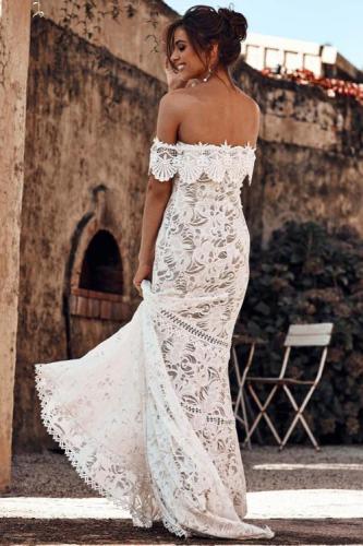 White Off Shoulder Ruffled Overlay Bridal Wedding Gown
