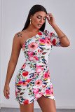 Single Puffy Sleeve Floral Mini Dress