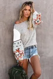 Gray Contrast Printed Sleeve Knit Sweatshirts