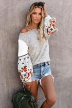 Gray Contrast Printed Sleeve Knit Sweatshirts