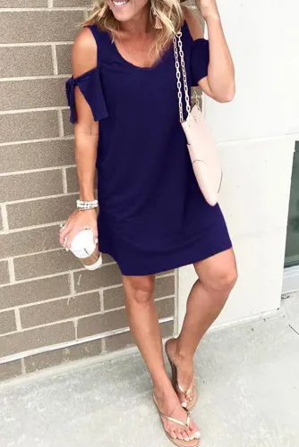 Navy Blue Cold Shoulder Shift Dress