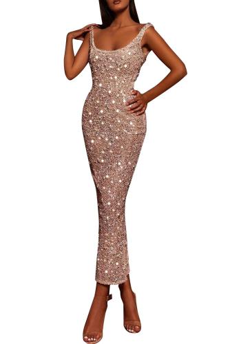 Sequined Square Collar Sleeveless Hip Dress