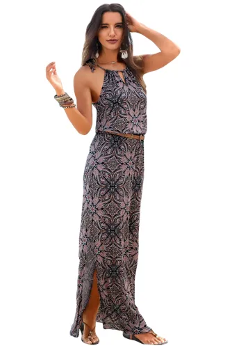 Brown Paisley Pattern Maxi Dress