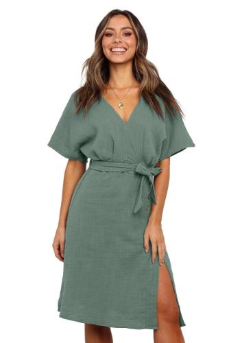 Sage Green Casual Kimono Style Midi Dress
