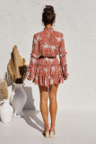 Hollow Out Neck Ruffled Layered Tiered Floral Print Mini Dress
