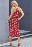 Red Print Wrap Midi Dress