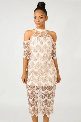 Fringe Sequin Midi Dress