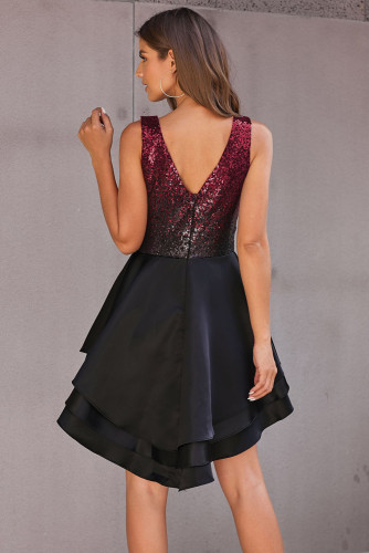 Black Ombre Sequin Multi Layer Skater Dress