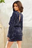 Blue Sequin Belted Mini Dress
