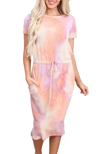 Orange Tie-dye Cotton T-shirt Dress