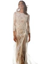 Dreamy Long Sleeve Floral Lace Wedding Party Dress