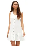 White Pocketed Buttoned Tank Dress