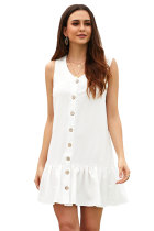 White Pocketed Buttoned Tank Dress