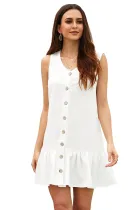 White Pocketed Buttoned Tank Dress