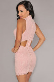 Pink Crochet Cut-Out Back Bodycon Dress