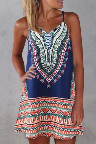 Navy Boho Aztec Print Sleeveless Sundress