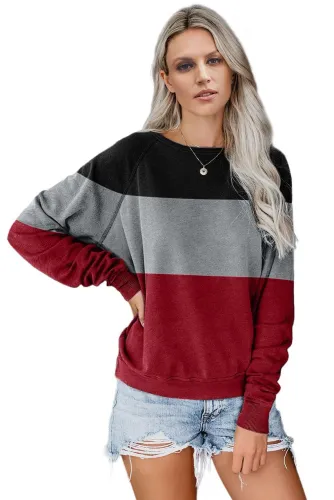 10+sku 编号 Red Raglan Sleeve Color Block Pullover Sweatshirt 21