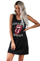 Black Casual ROLLING STONES V Neck Cotton Dress