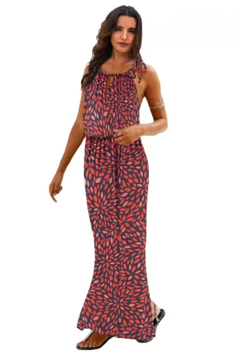 Red Floral Pattern Maxi Dress