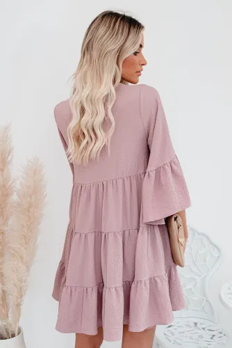 Pink Cotton Tiered Babydoll Tunic Dress