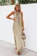 Apricot Crochet Detail Linen Sleeveless Maxi Dress with Slits