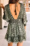Green Backless Leopard Printed Mini Dress