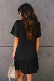 Black Pocketed Buttoned Ruffle Dress