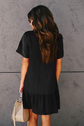 Black Pocketed Buttoned Ruffle Dress