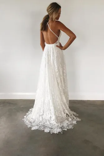 A-line Spaghetti Straps Lace Wedding Dress