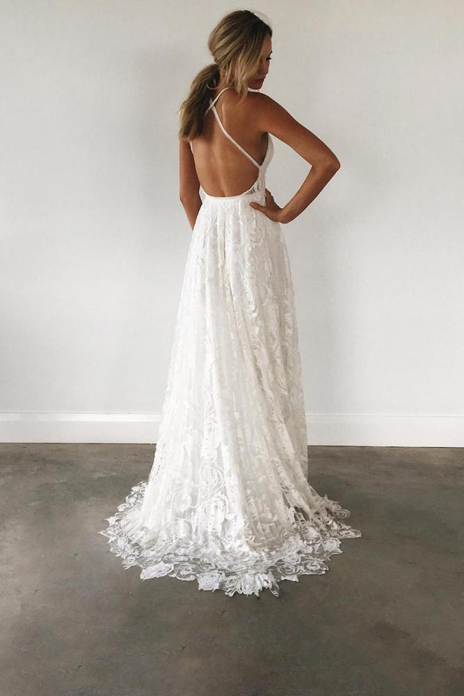 A-line Spaghetti Straps Lace Wedding Dress