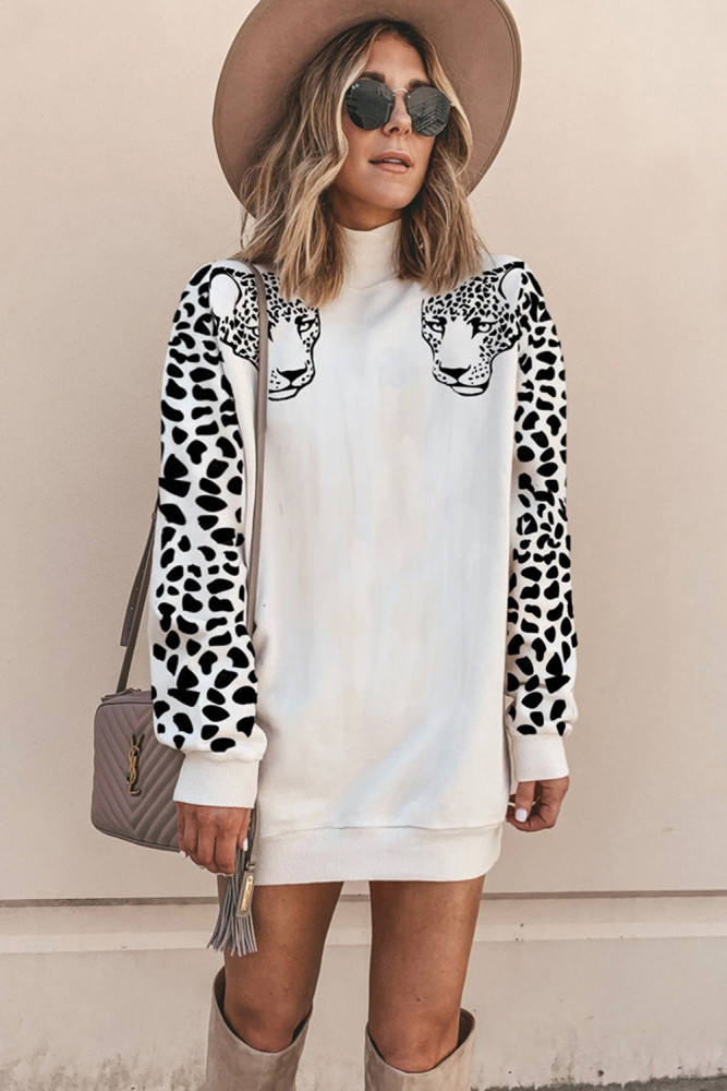 Turtleneck Leopard Print Mini Dress