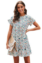 Multicolor Tiered Gathered Floral Print Short Dress