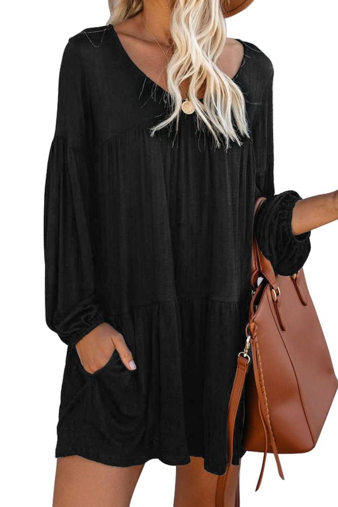 Black Wanderlust Pocketed Tiered Tunic