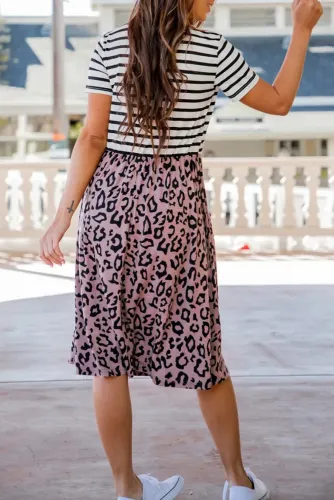 Striped Leopard Print Swing Dress