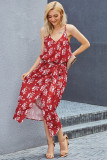 Red Print Wrap Midi Dress