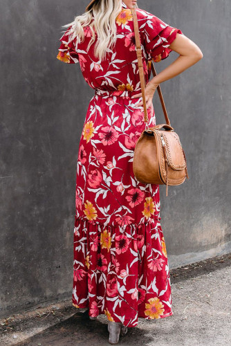 Burgundy Floral Button Maxi Dress
