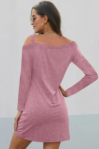 Cold Shoulder Twist Knit Mini Dress