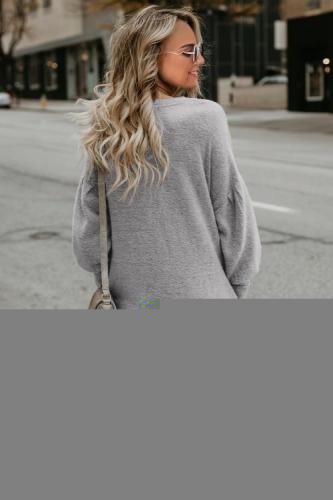 Gray Autumn Winter Long Lantern Sleeve Knitted Sweatshirt Dress