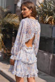 White Ruffle Detailing Open Back Floral Dress