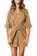 Khaki V Neck Ruffled Sleeves Waist Tie Mini Dress